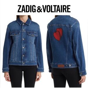 ZADIG & VOLTAIRE Women's Blue Jean Jacket with Red Heart NWT
